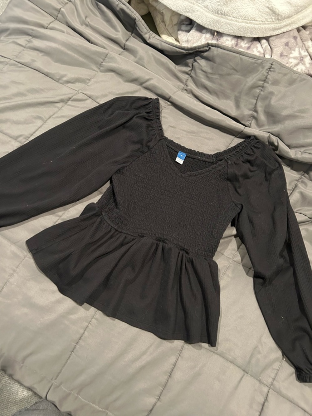 Old Navy Black Smocked Peplum Long-Sleeve Top